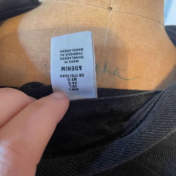 H&M DENIM | black belted denim oversized button down dress L - Picture 8 of 11